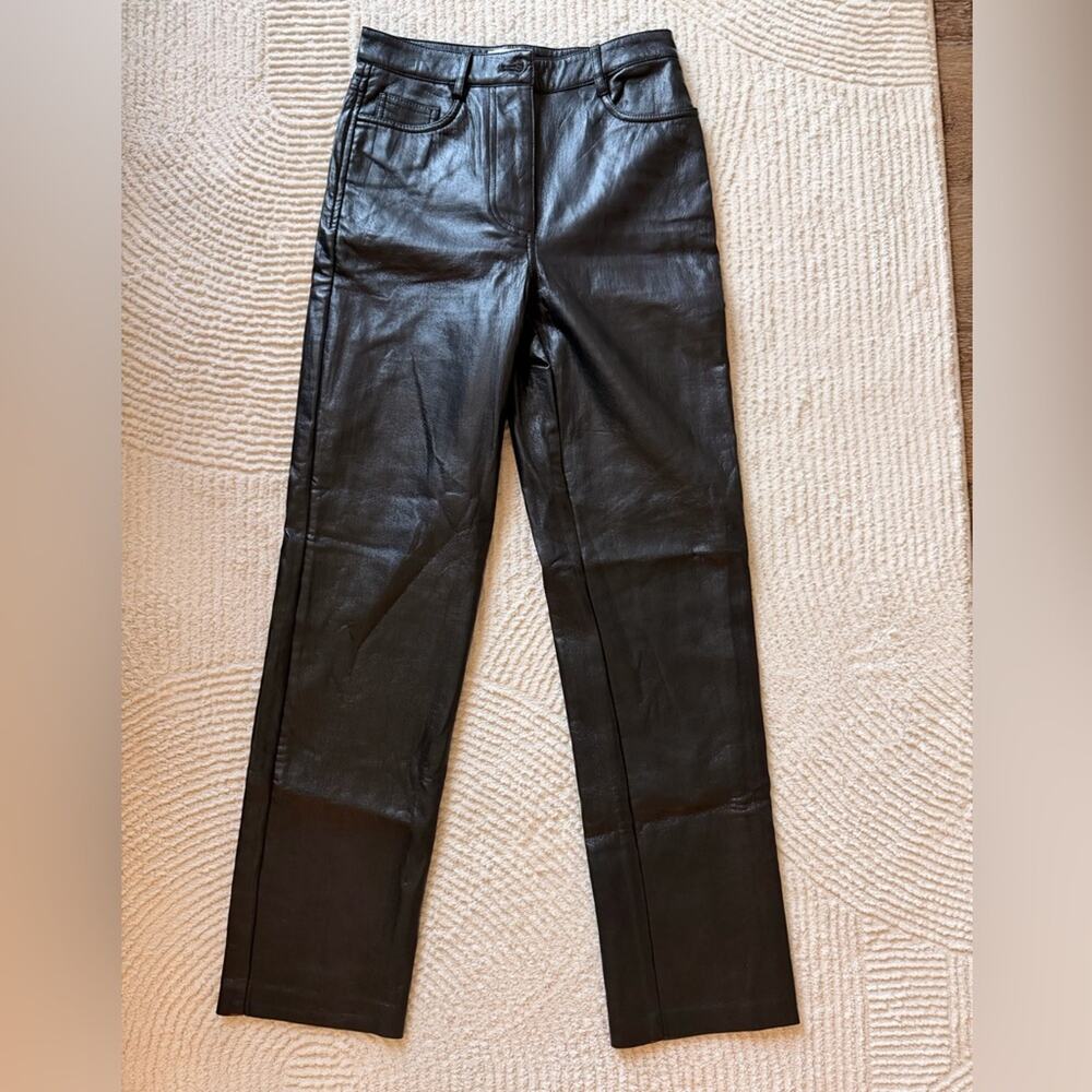 Aritzia Black Faux Leather Boot-Cut Pants